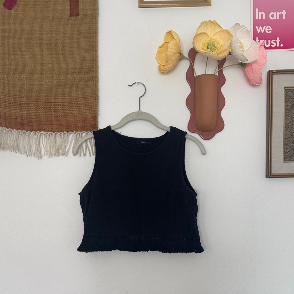 Cotton:On Black Linen Cropped Tank Top